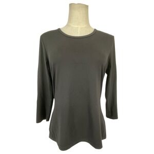 J.McLaughlin Womens Black 3/4 Sleeve Crew Neck Stretch Top M Luxury Goth Casual
